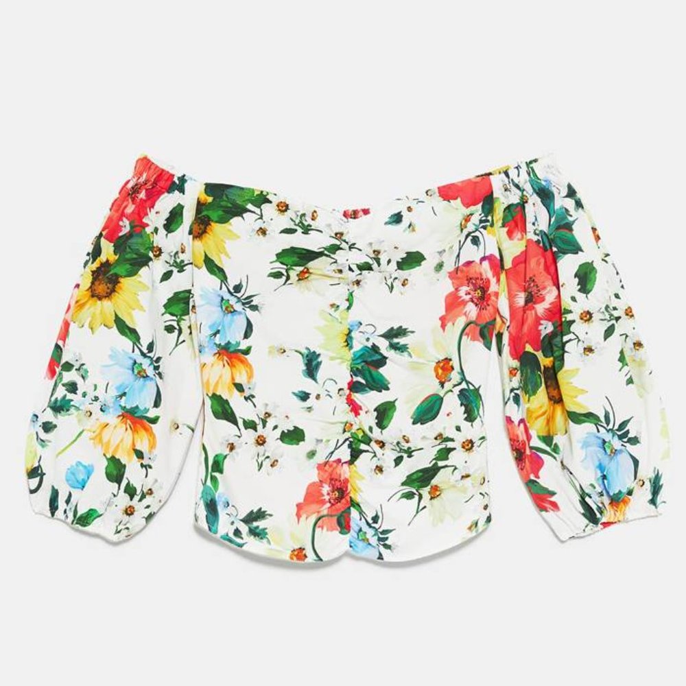 Zara Floral Off the Shoulder Top